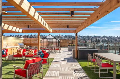 Rooftop terrace with seating and views