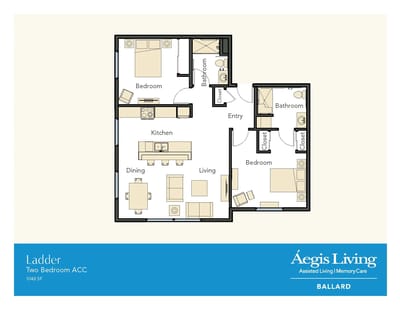 Architectural floor plan of a two-bedroom apartment