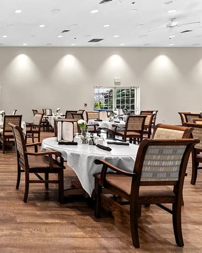 Elegant dining room set up for residents