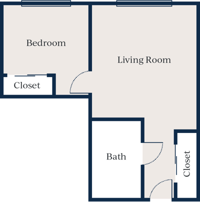Architectural floor plan of a two-room unit