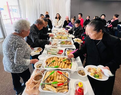 Residents enjoying a festive meal together