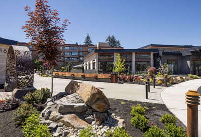 Outdoor view of the facility's landscaped area