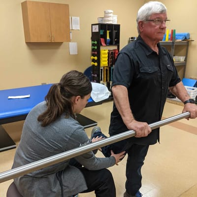 Physical therapy session with a resident