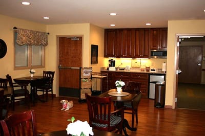 A cozy communal kitchen area in the facility