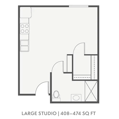Architectural floor plan for a large studio