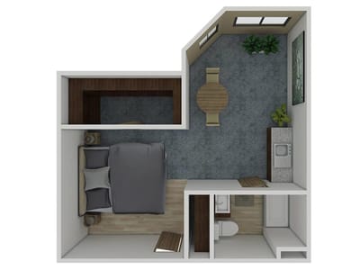 Architectural floor plan of a resident room layout