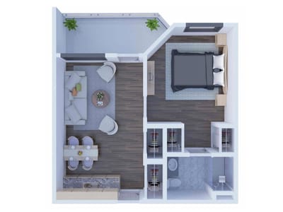 Layout of a resident living space with furnishings