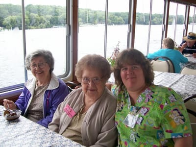 Residents and staff enjoying time together inside