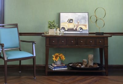 Interior decor in a common area with a wooden table