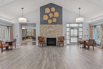 Interior view of a dining area with stylish decor