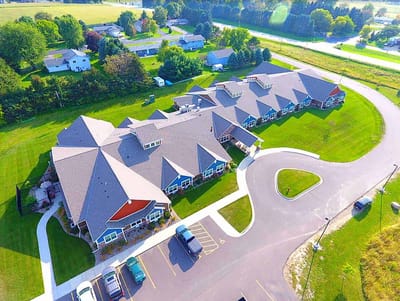 Aerial view of the Preferred Senior Living facility and grounds