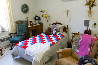 Cozy resident room with personal decorations and furniture