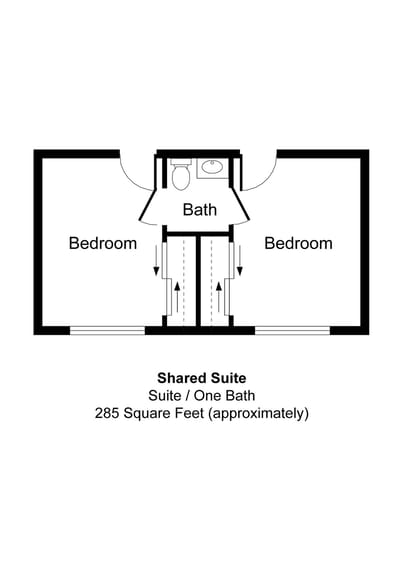 Architectural floor plan of a shared suite