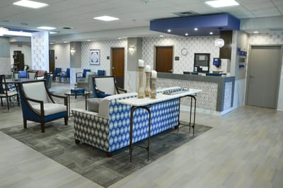 Bright and welcoming common area with seating