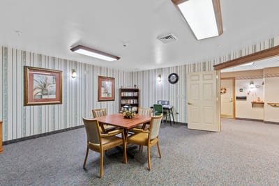 Interior common area with a dining table and decor