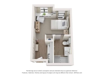 Floor plan of a private resident room layout