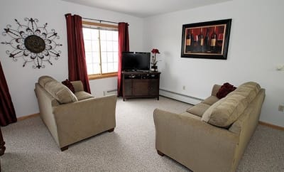 Bright and cozy common area with comfortable seating