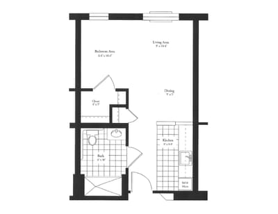 Architectural floor plan of a resident unit