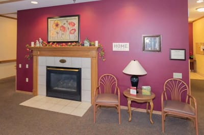 Cozy common area with fireplace and seating