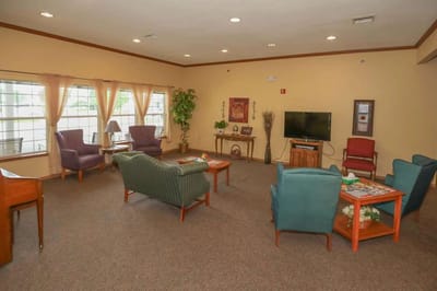 Interior view of a common area with seating