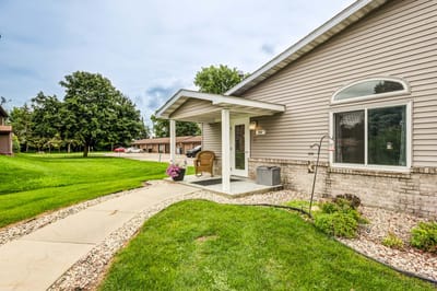 Exterior view of a senior living facility entrance