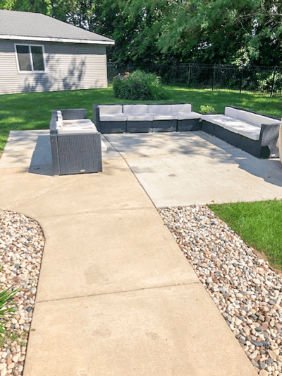 Outdoor seating area with chairs and patio