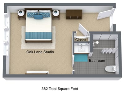 Architectural floor plan of a studio apartment