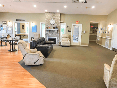 Interior common area with seating and tables