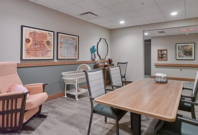 Bright common area with furniture and decor