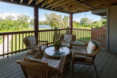 Outdoor seating area overlooking a scenic view