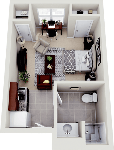 Interior layout of a small resident room