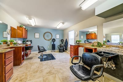 Interior view of a hair salon at the facility
