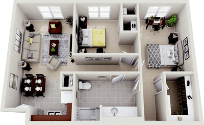 A floor plan of a two-bedroom apartment