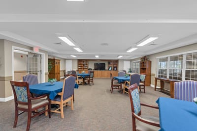 Interior common area with tables and chairs