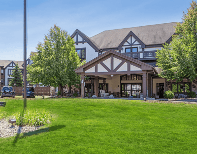 Exterior view of LakeHouse Manitowoc with landscaped grounds