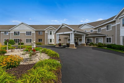 Exterior view of LakeHouse Manitowoc with landscaped gardens