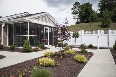 Outdoor garden space with landscaped pathways
