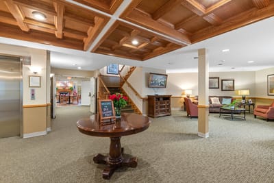 Interior view of a common area with seating and decor