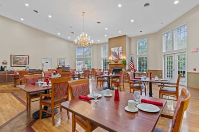 Dining area set-up with tables and chairs