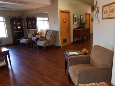 Bright interior common area with chairs and decor