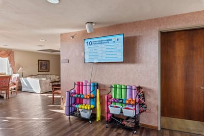 Exercise area with colorful fitness equipment