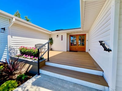 Entrance to Shangri-La Care Home with landscaped steps