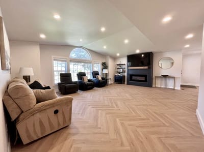 Bright common area with seating and natural light
