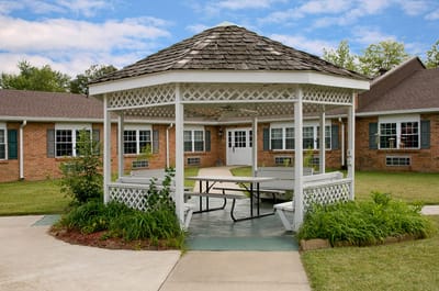 Outdoor gazebo in a green area