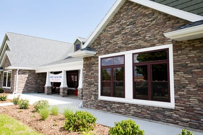 Exterior view of an assisted living facility building