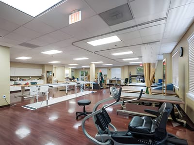 Interior view of a therapy room with equipment