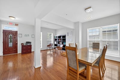 Bright interior common area with wooden floors