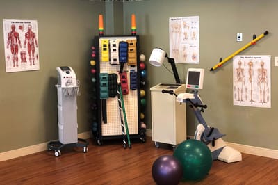 Rehabilitation equipment in a therapy room