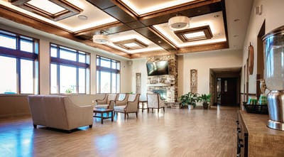 Bright and spacious common area with comfortable seating