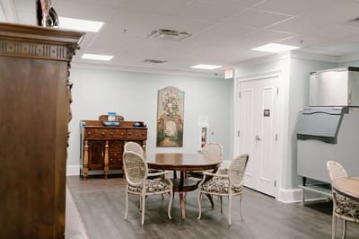 Interior view of a dining area with furniture